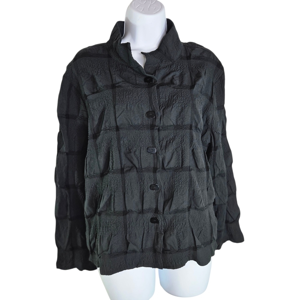 Liv By Habitat Black Pucker Textured Button Lagenlook Blouse